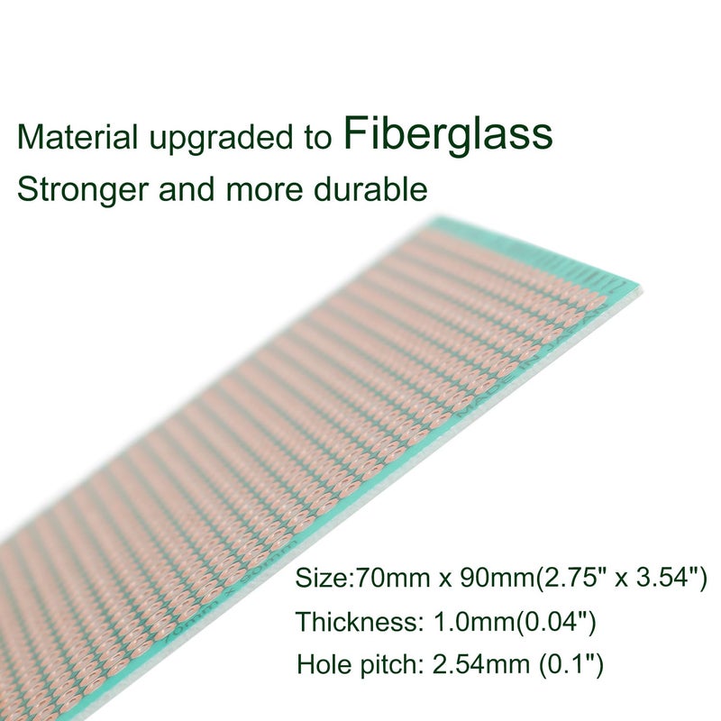 GENNEL 10-Pieces 70mm x 90mm Copper Strip PCB Board, 884 Holes Perfboard, Universal Stripboard Printed Circuit Board for Soldering Prototyping Testing Repair DIY - Image 2